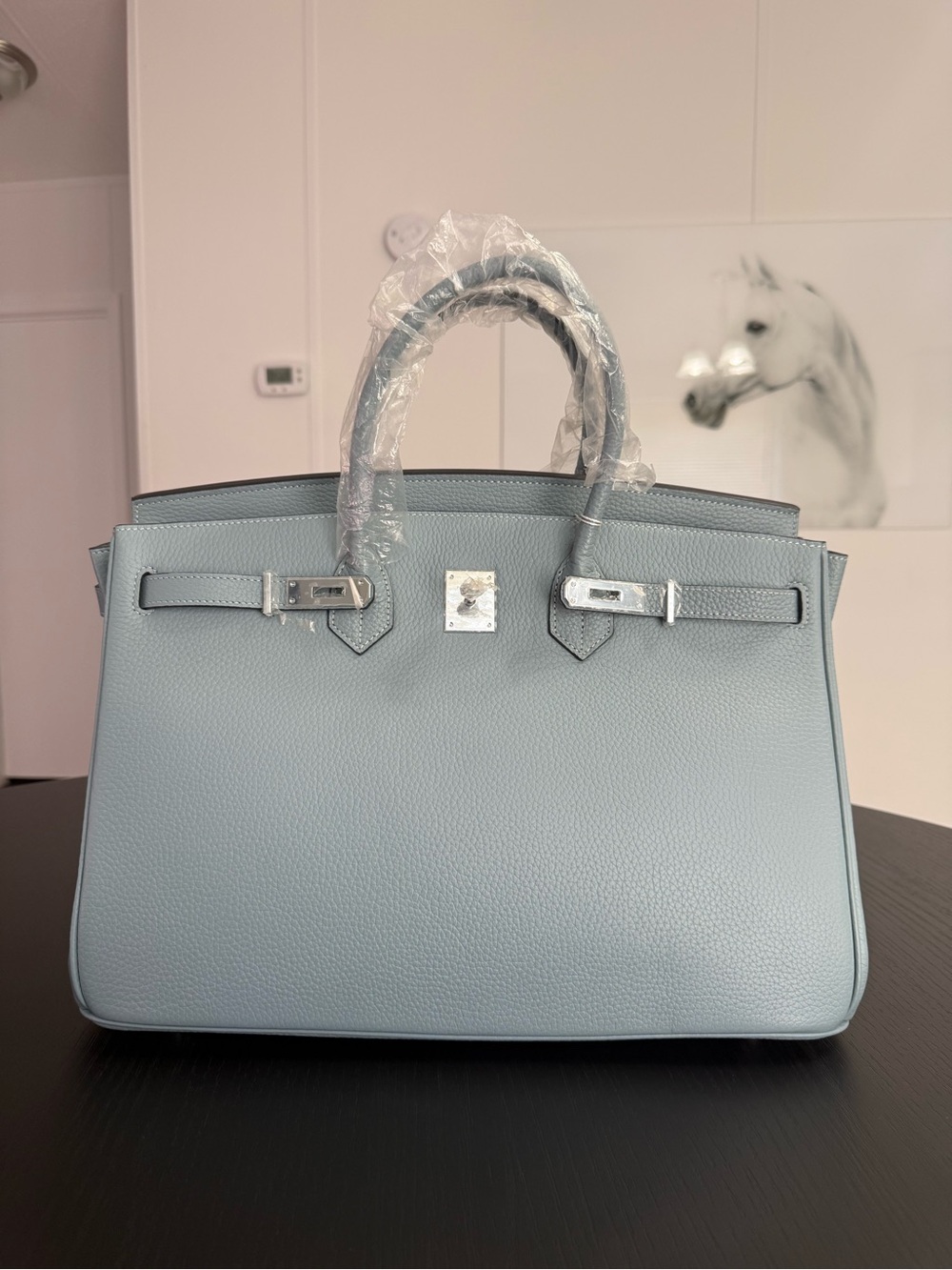 NWT Ainifeel light blue Birkin inspired dupe 40 cm bag w/scarves lock and key